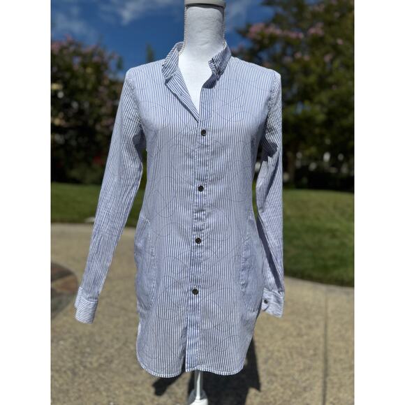 MSRP $245 Women’s Theory Pinstriped Cotton & Silk Button-down w/ Pockets Size M - Picture 1 of 9